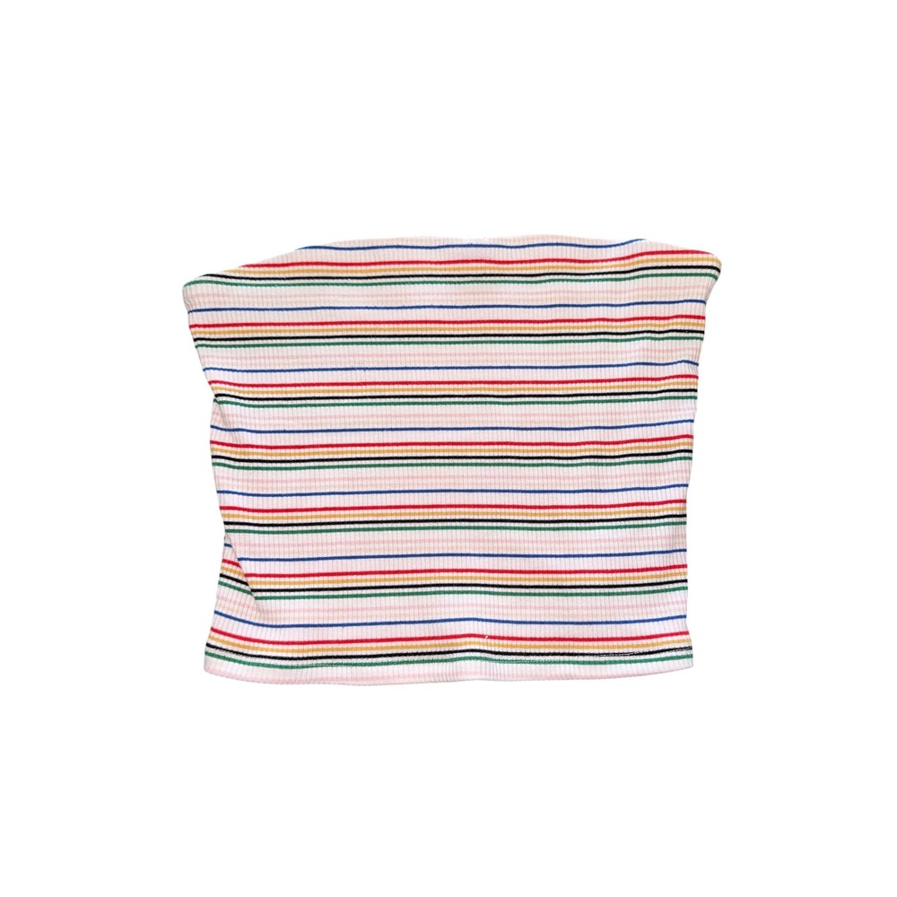 American Eagle Women L Striped Ribbed Tube Top Multicolor Strapless Crop Bodice